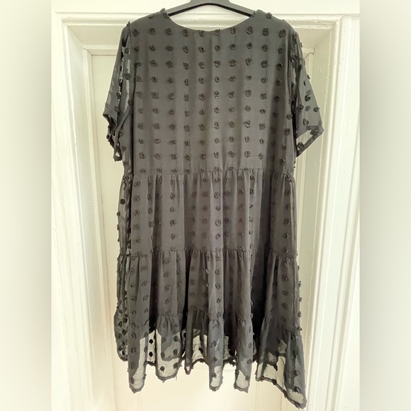 Hanna Nikole Women's Size US 16 Black Swiss Dot Sheer Tiered Dress - Picture 2 of 5